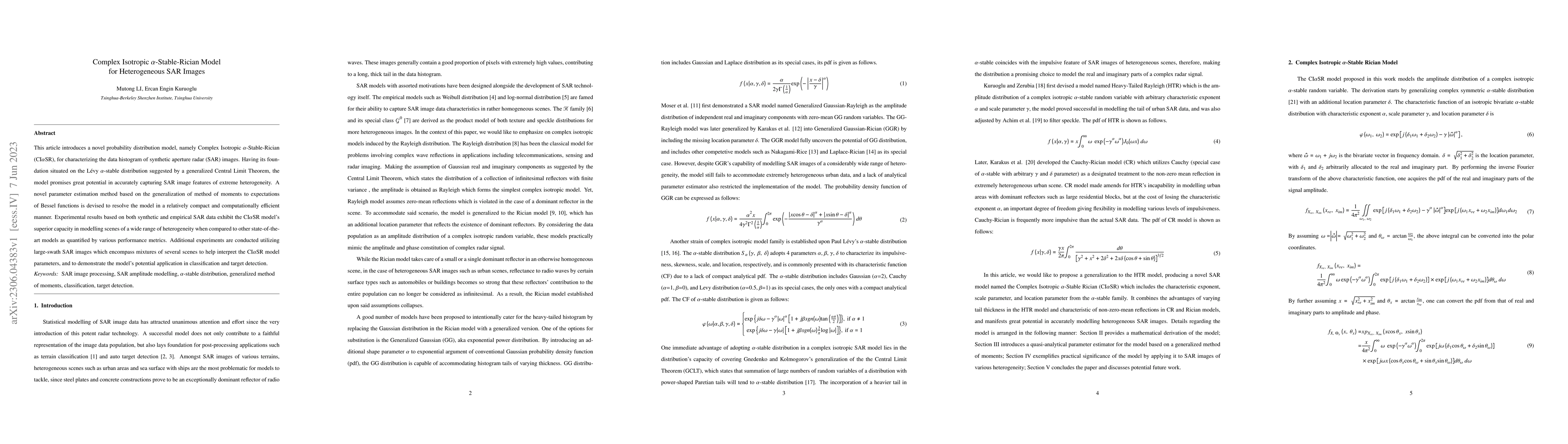 Thumbnail for Complex Isotropic {\alpha}-Stable-Rician Model for Heterogeneous SAR
  Images