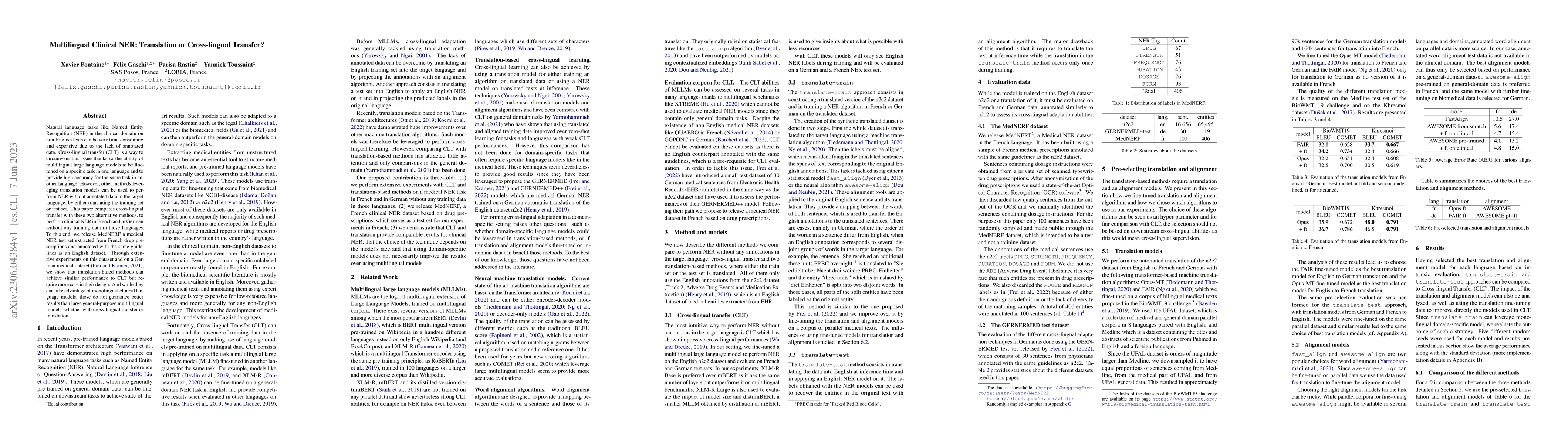 Thumbnail for Multilingual Clinical NER: Translation or Cross-lingual Transfer?