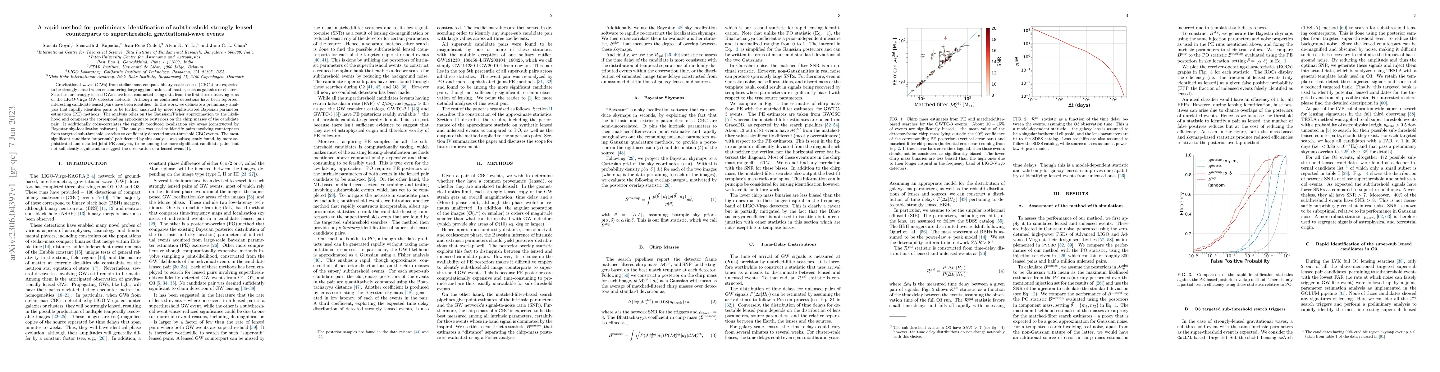Thumbnail for A rapid method for preliminary identification of subthreshold strongly
  lensed counterparts to superthreshold gravitational-wave events