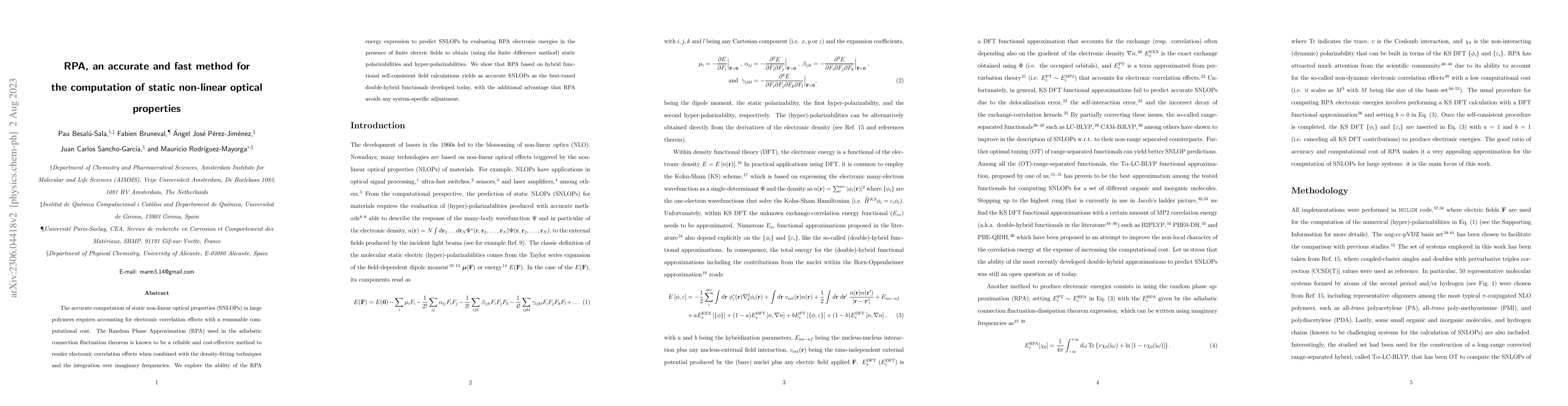 Thumbnail for RPA, an accurate and fast method for the computation of static
  non-linear optical properties