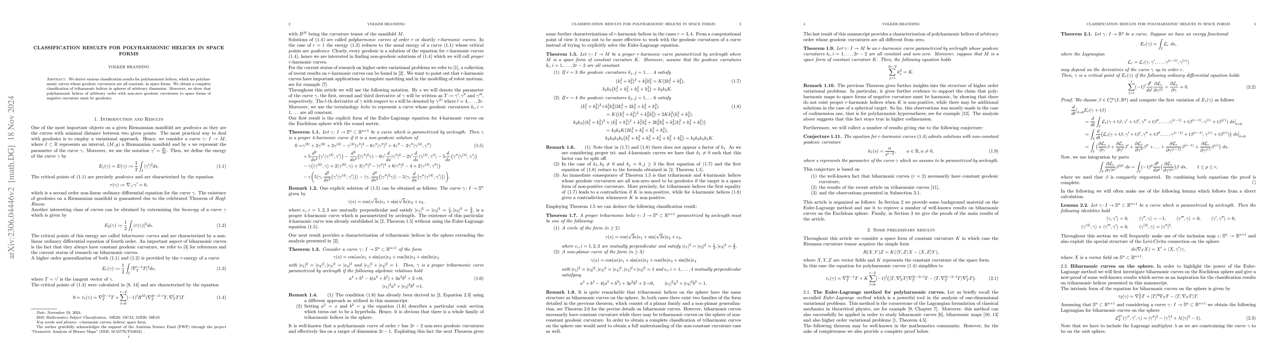 Thumbnail for Classification results for polyharmonic helices in space forms