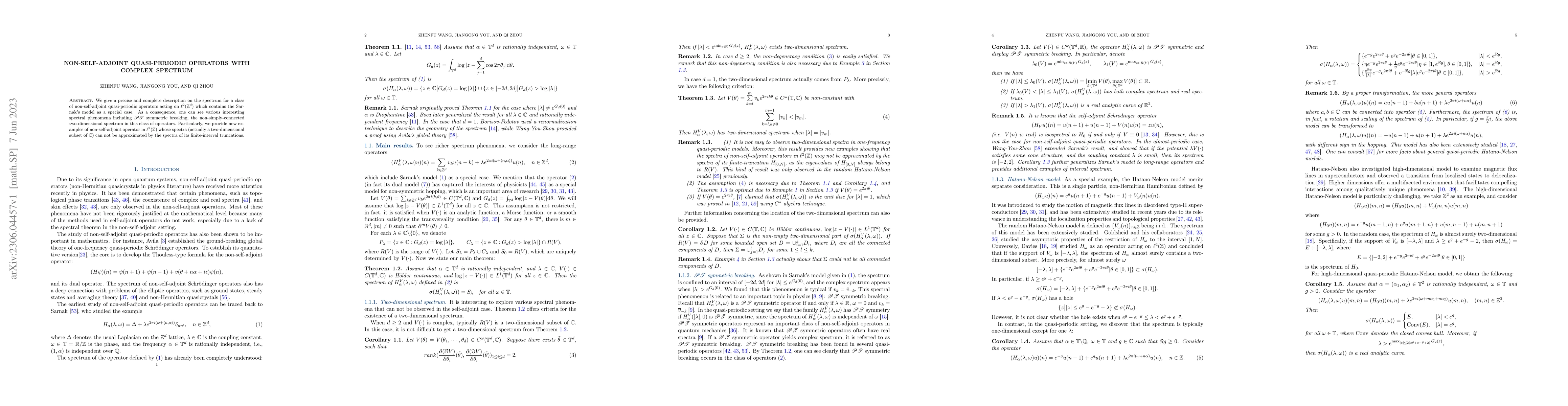 Thumbnail for Non-Self-Adjoint Quasi-periodic Operators with complex spectrum