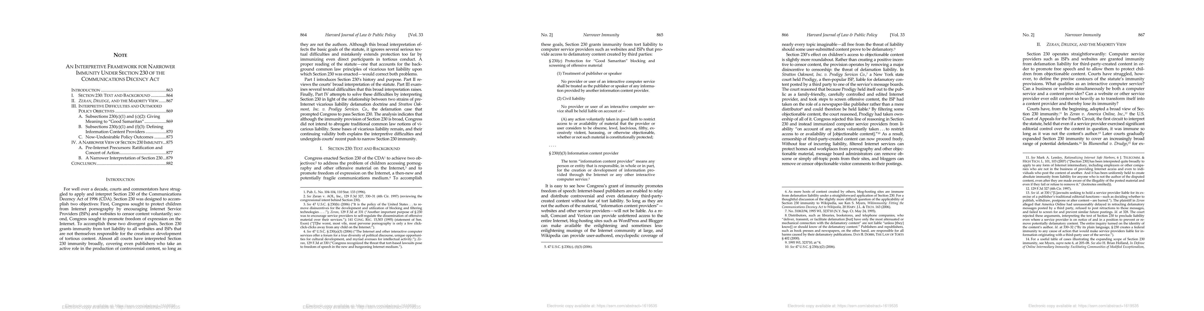 Thumbnail for An Interpretive Framework for Narrower Immunity Under Section 230 of the
  Communications Decency Act