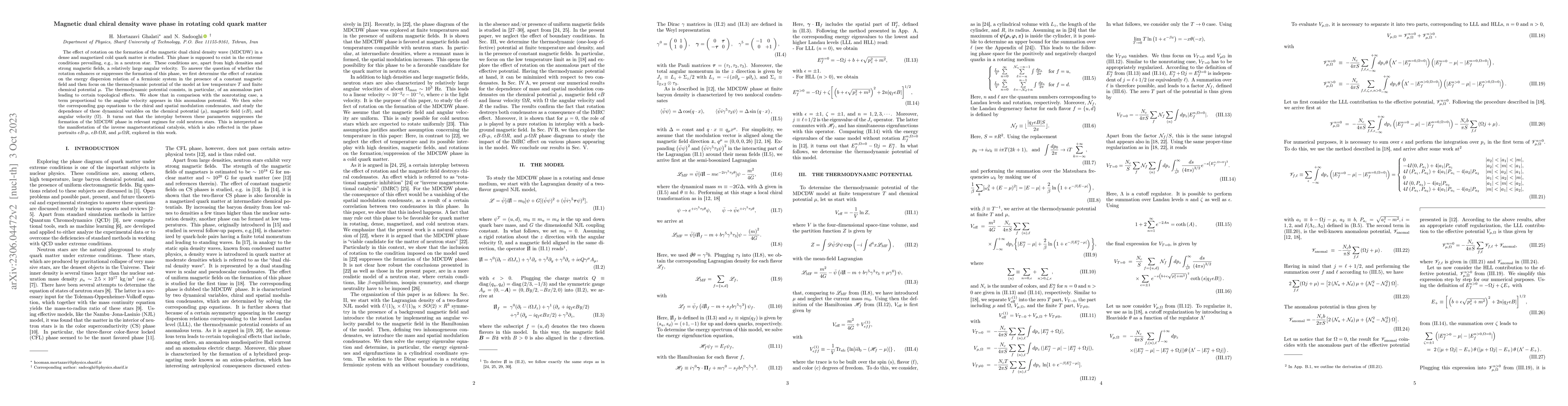 Thumbnail for The magnetic dual chiral density wave phase in a rotating cold quark
  matter