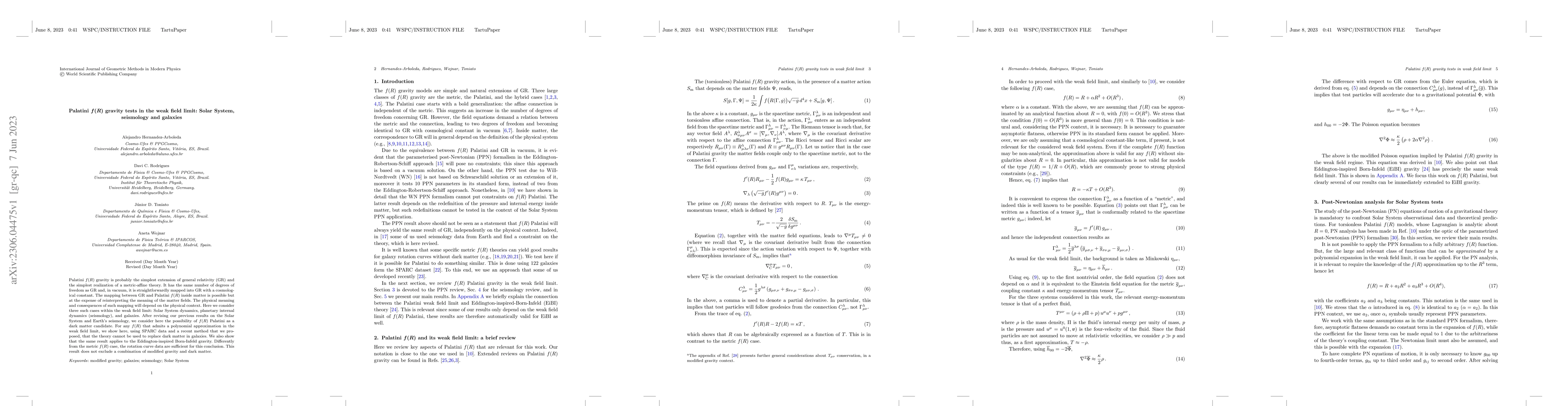 Thumbnail for Palatini $f(R)$ gravity tests in the weak field limit: Solar System,
  seismology and galaxies