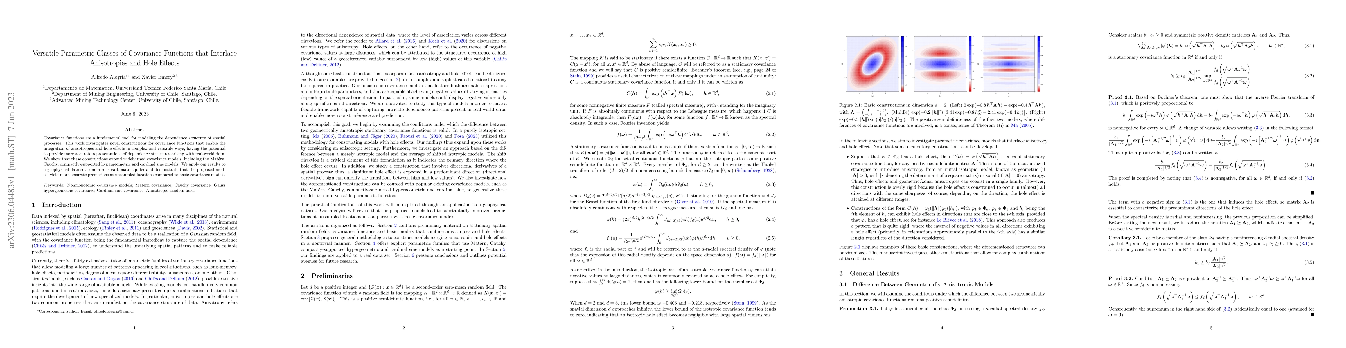 Thumbnail for Versatile Parametric Classes of Covariance Functions that Interlace
  Anisotropies and Hole Effects