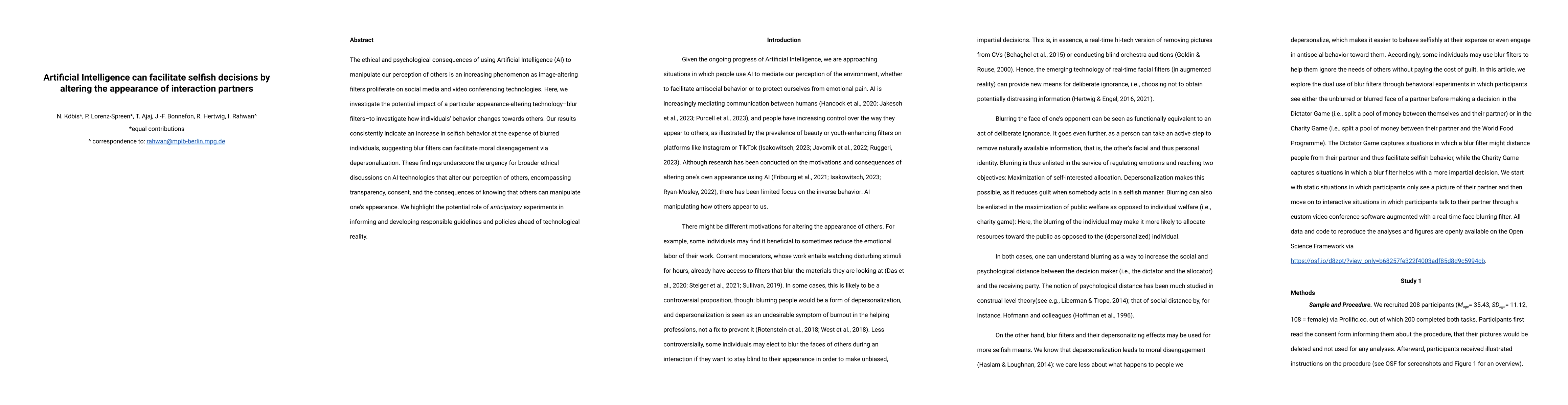 Thumbnail for Artificial Intelligence can facilitate selfish decisions by altering the
  appearance of interaction partners