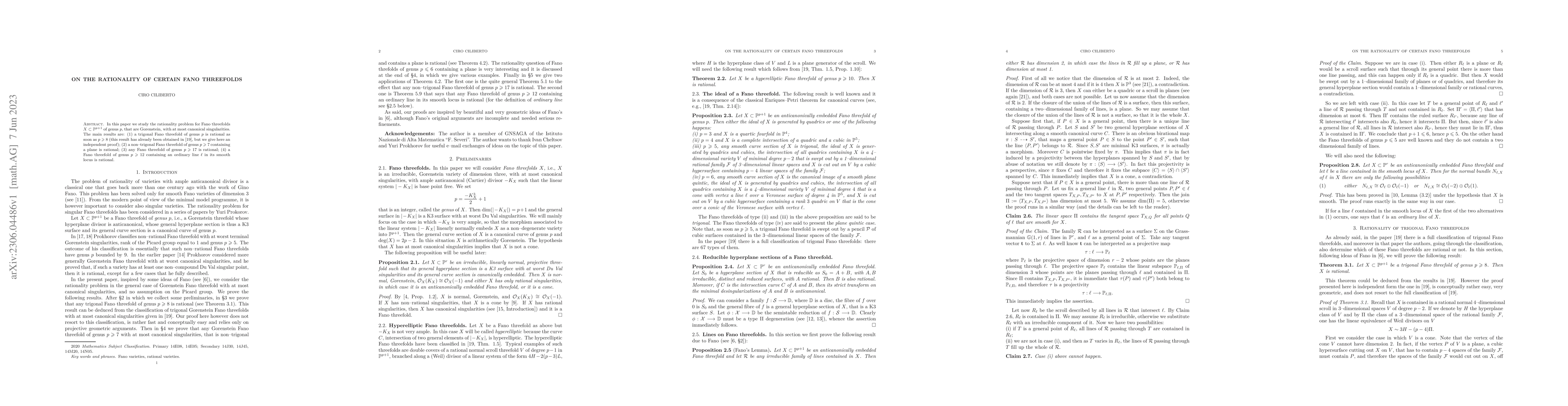 Thumbnail for On the rationality of certain Fano threefolds