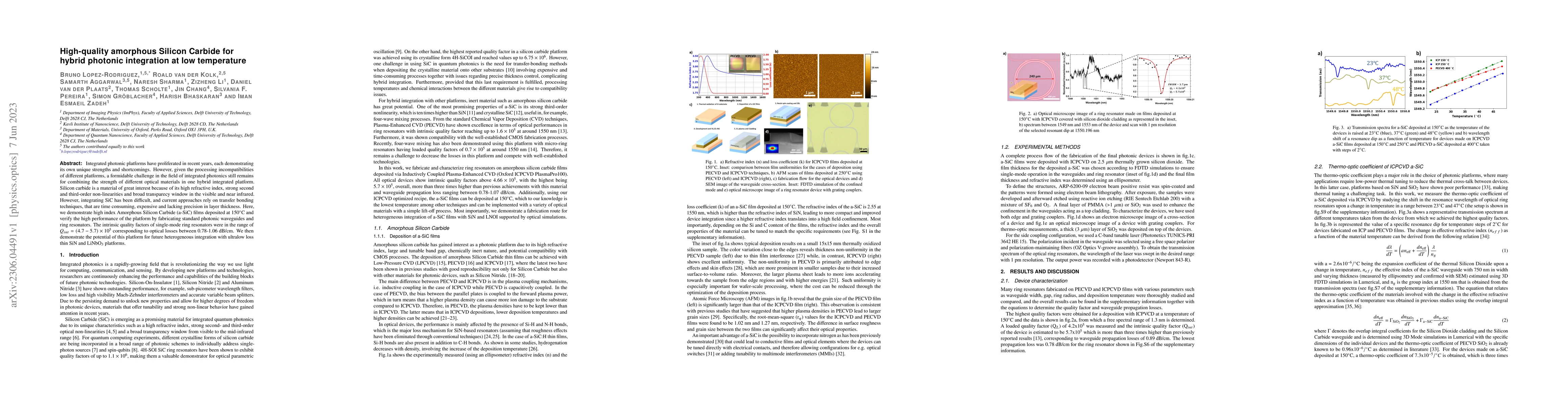 Thumbnail for High-quality amorphous Silicon Carbide for hybrid photonic integration
  at low temperature