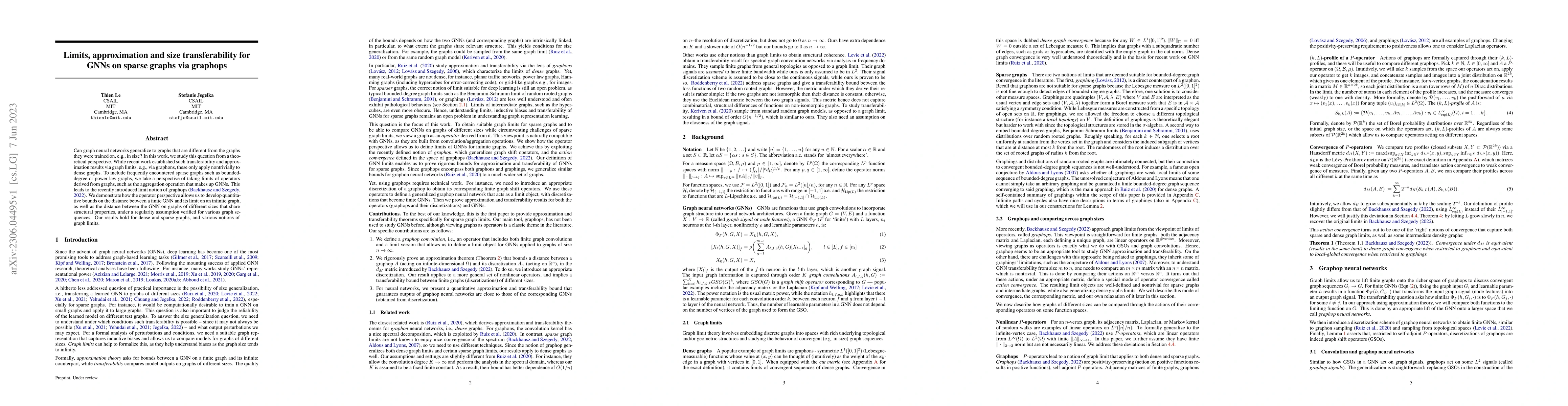 Thumbnail for Limits, approximation and size transferability for GNNs on sparse graphs
  via graphops