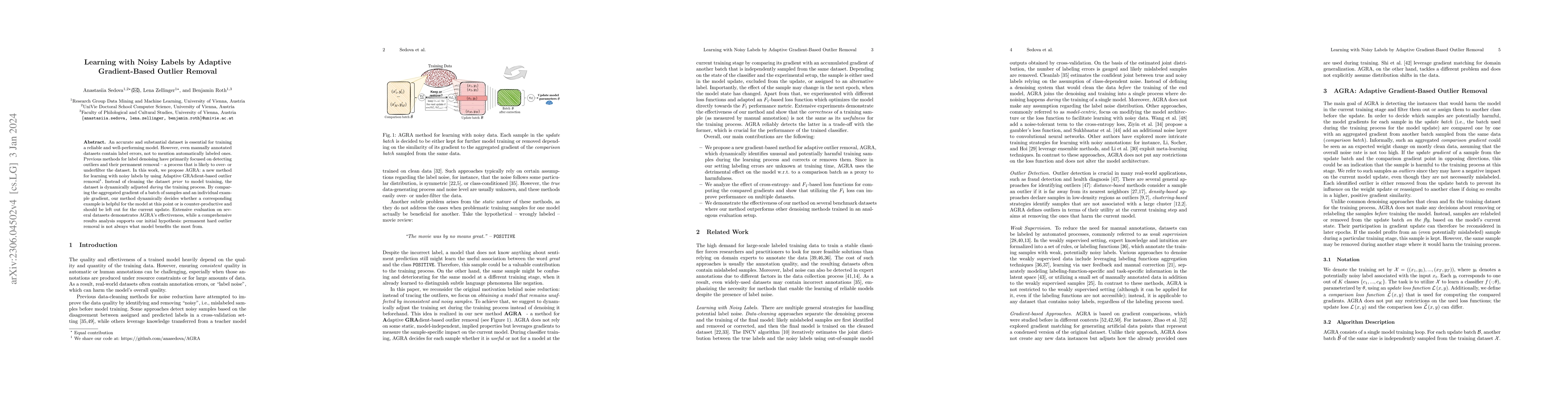 Thumbnail for Learning with Noisy Labels by Adaptive Gradient-Based Outlier Removal