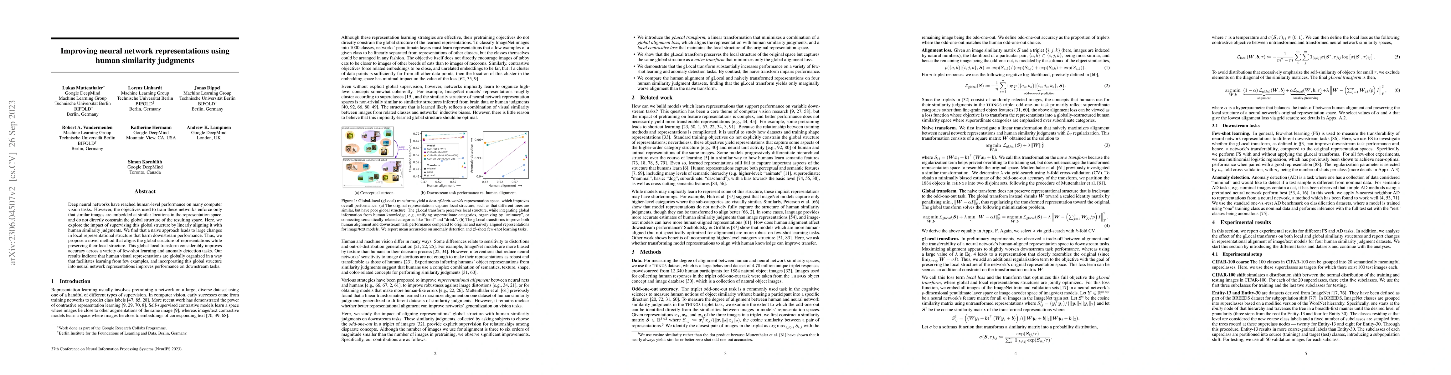 Thumbnail for Improving neural network representations using human similarity
  judgments