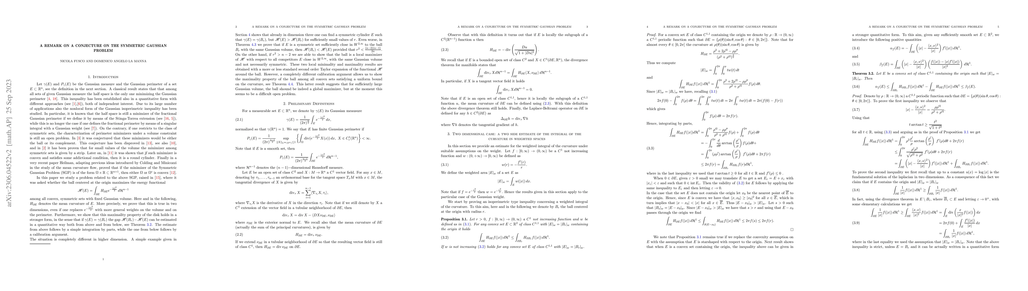 Thumbnail for A remark on a conjecture on the symmetric Gaussian Problem