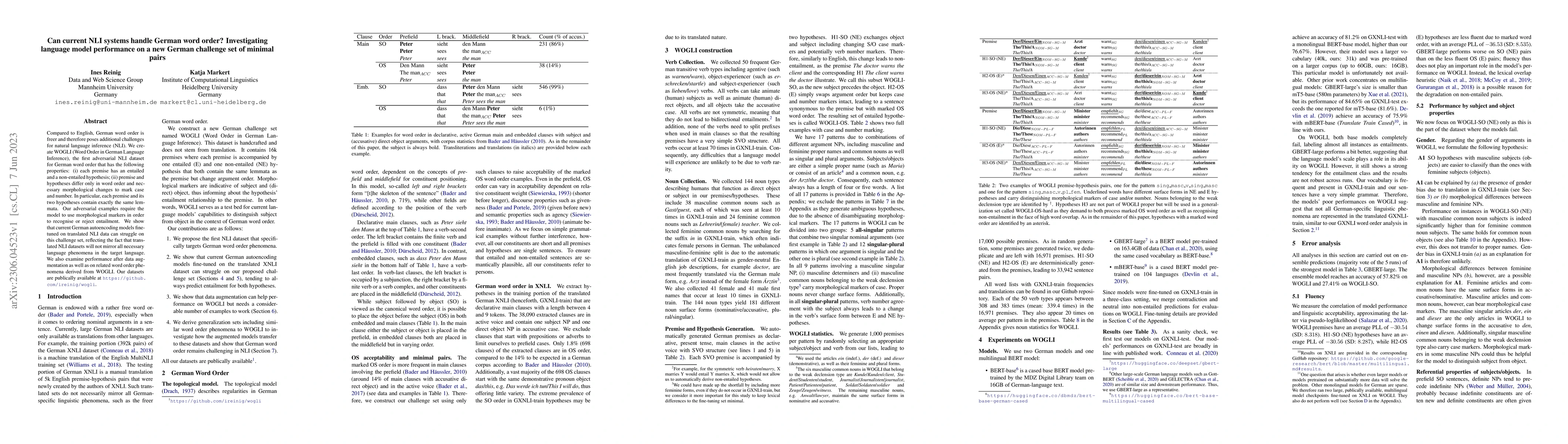 Thumbnail for Can current NLI systems handle German word order? Investigating language
  model performance on a new German challenge set of minimal pairs