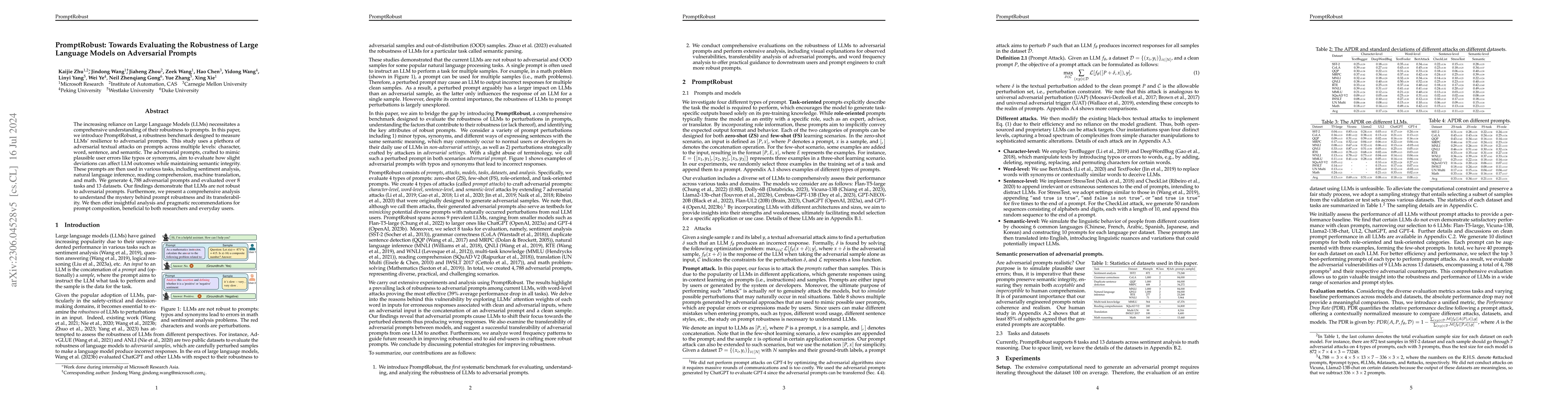 Thumbnail for PromptRobust: Towards Evaluating the Robustness of Large Language Models
  on Adversarial Prompts
