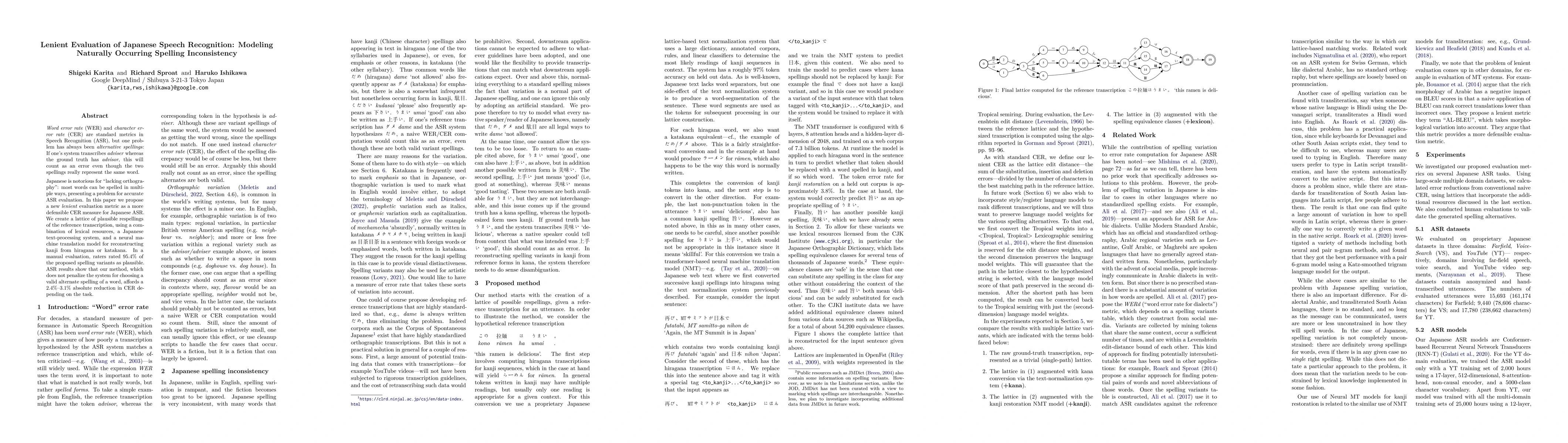 Thumbnail for Lenient Evaluation of Japanese Speech Recognition: Modeling Naturally
  Occurring Spelling Inconsistency