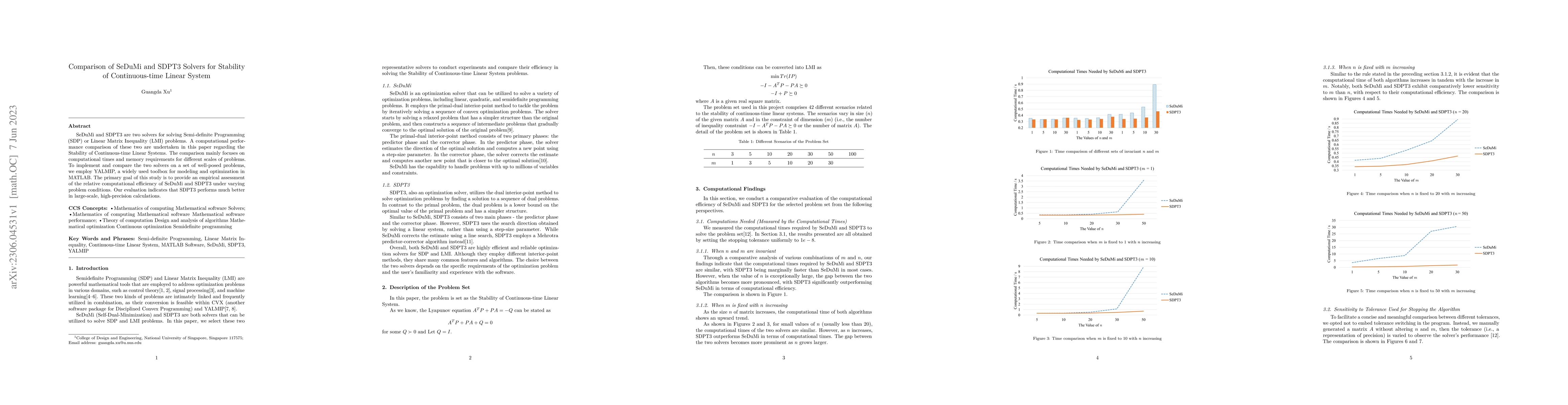 Thumbnail for Comparison of SeDuMi and SDPT3 Solvers for Stability of Continuous-time
  Linear System