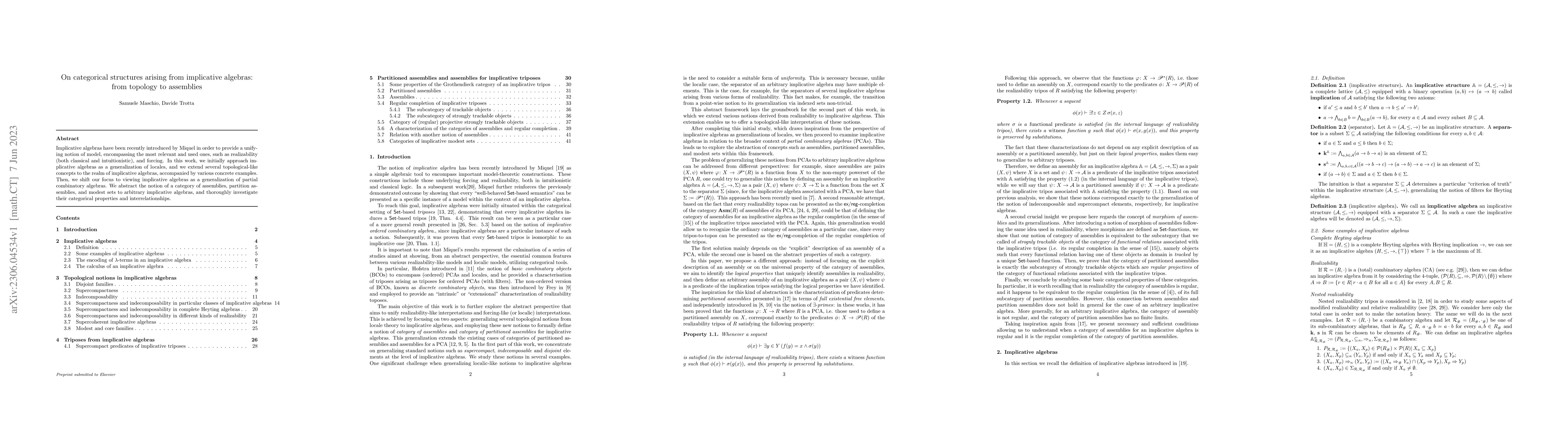 Thumbnail for On categorical structures arising from implicative algebras: from
  topology to assemblies