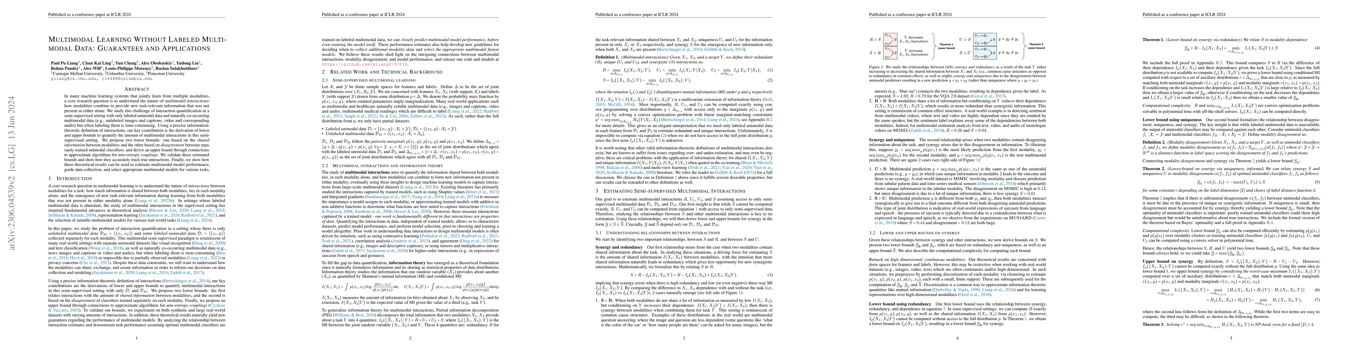 Thumbnail for Multimodal Learning Without Labeled Multimodal Data: Guarantees and
  Applications