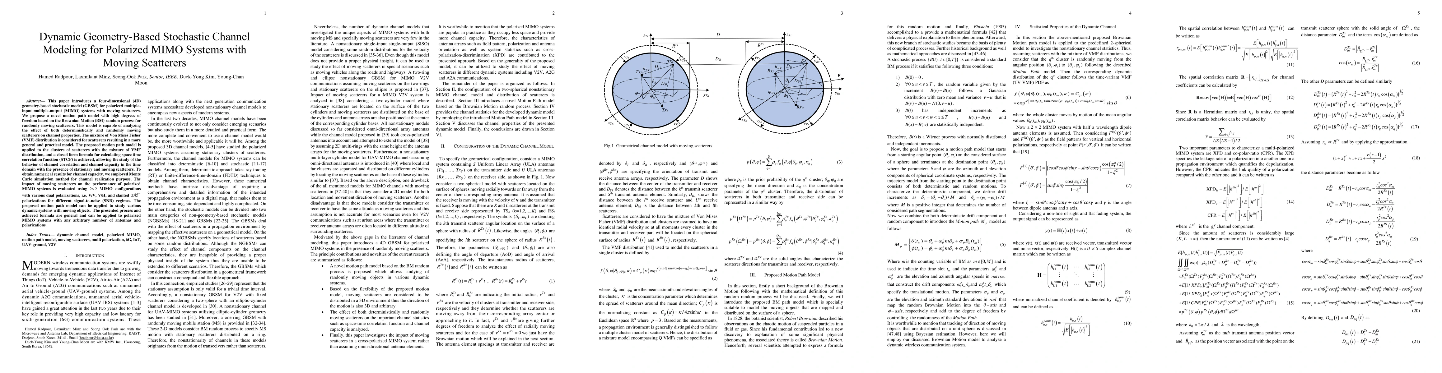 Thumbnail for Dynamic Geometry-Based Stochastic Channel Modeling for Polarized MIMO
  Systems with Moving Scatterers