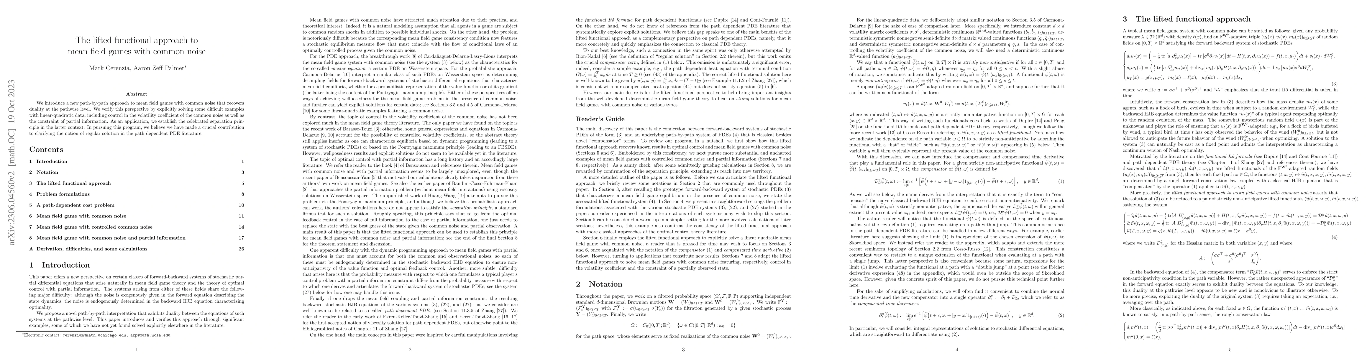 Thumbnail for The lifted functional approach to mean field games with common noise