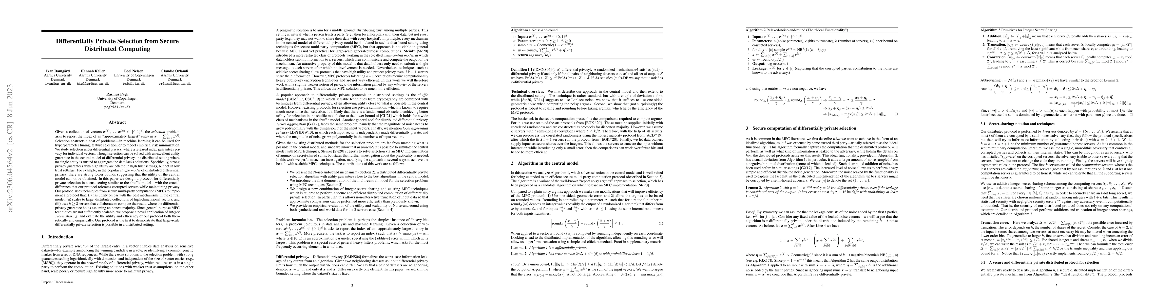 Thumbnail for Differentially Private Selection from Secure Distributed Computing