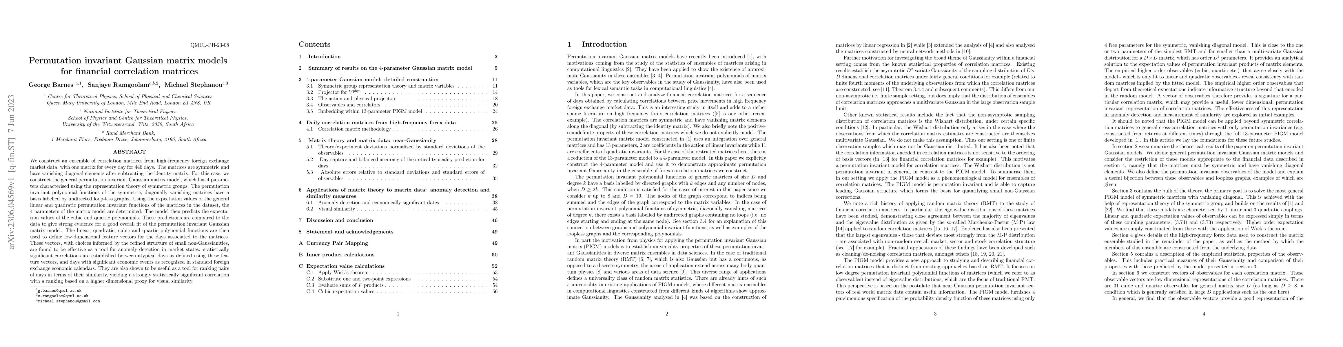 Thumbnail for Permutation invariant Gaussian matrix models for financial correlation
  matrices
