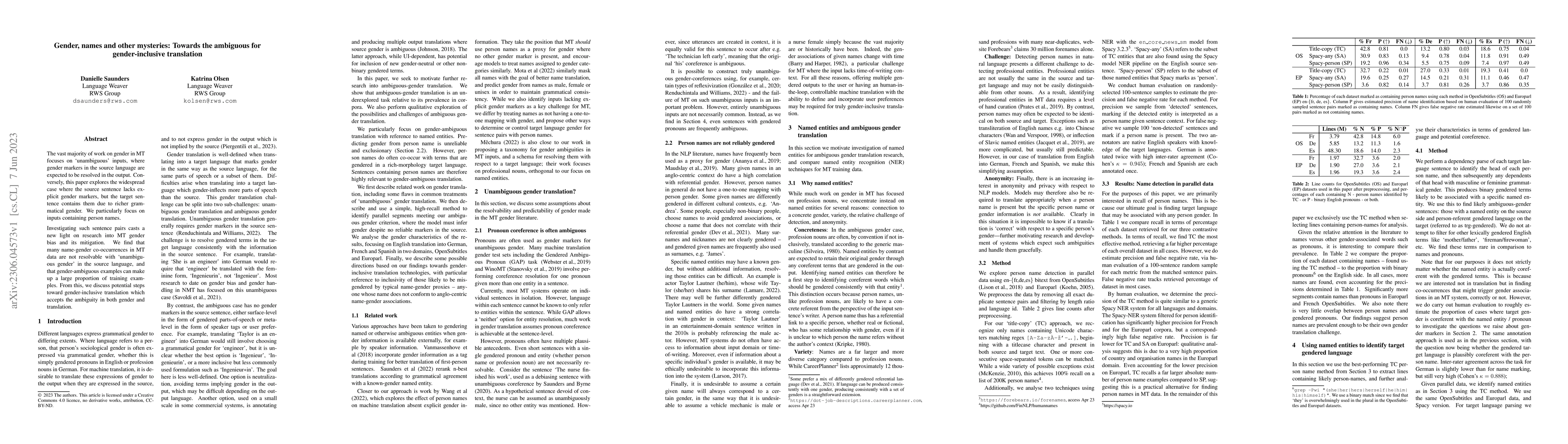 Thumbnail for Gender, names and other mysteries: Towards the ambiguous for
  gender-inclusive translation