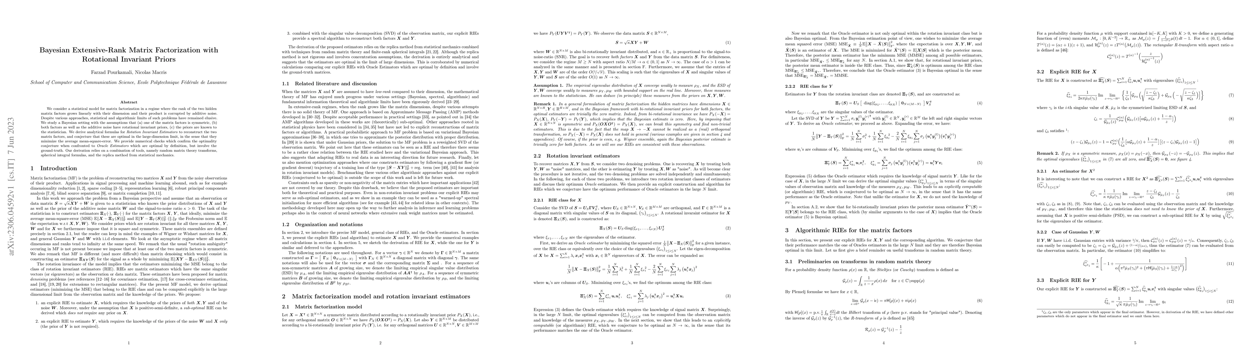 Thumbnail for Bayesian Extensive-Rank Matrix Factorization with Rotational Invariant
  Priors