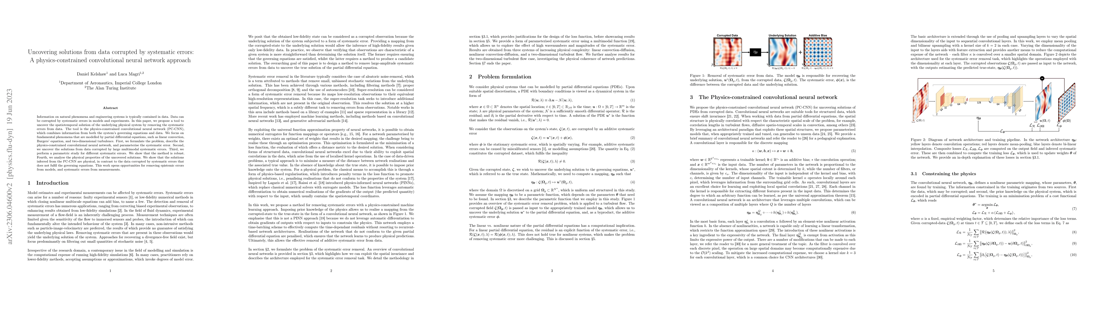 Thumbnail for Uncovering solutions from data corrupted by systematic errors: A
  physics-constrained convolutional neural network approach