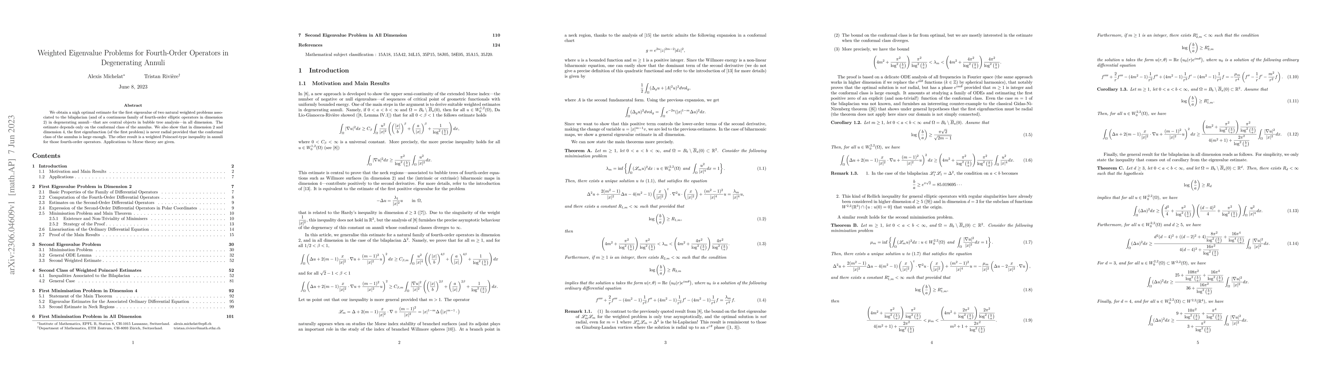Thumbnail for Weighted Eigenvalue Problems for Fourth-Order Operators in Degenerating
  Annuli