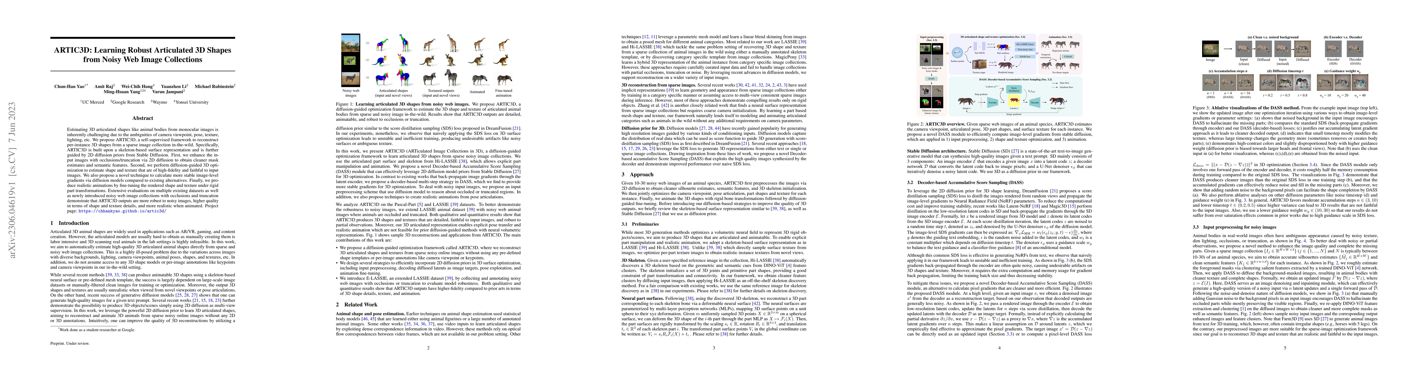 Thumbnail for ARTIC3D: Learning Robust Articulated 3D Shapes from Noisy Web Image
  Collections