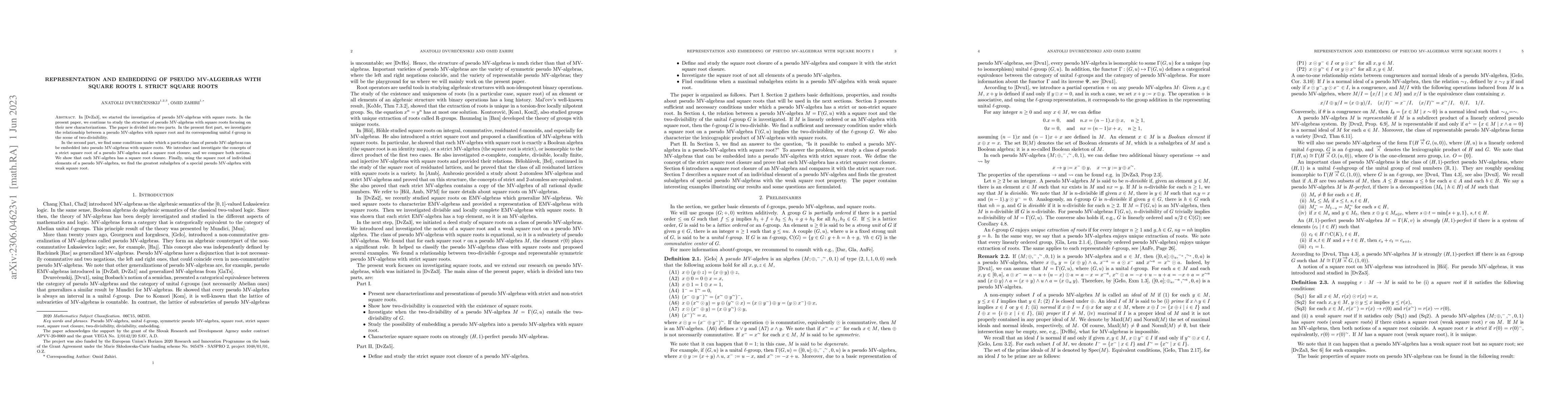 Thumbnail for Representation and Embedding of Pseudo MV-algebras with Square Roots I.
  Strict Square Roots