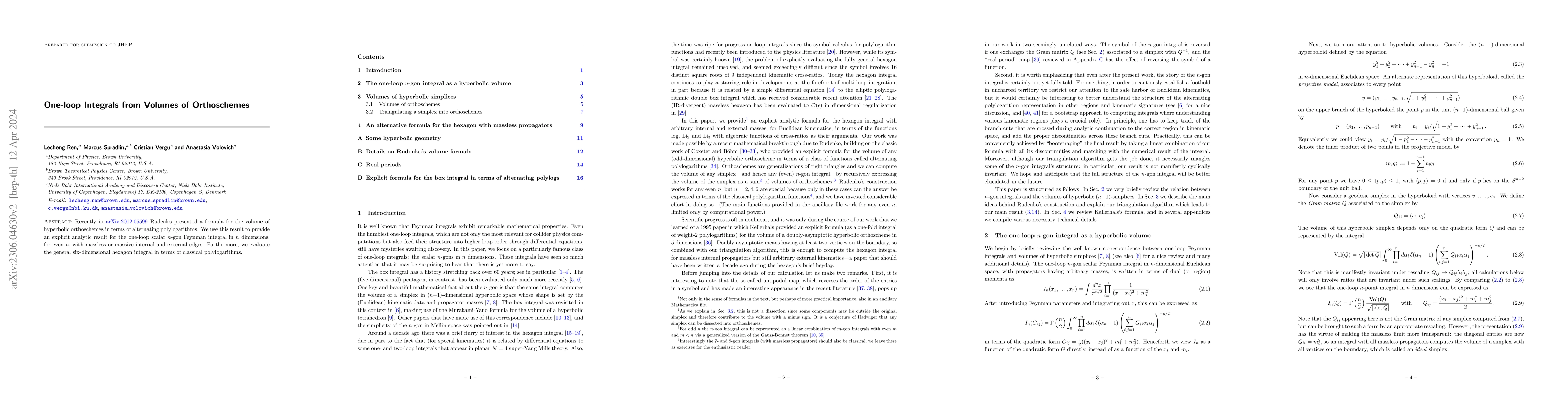 Thumbnail for One-loop Integrals from Volumes of Orthoschemes