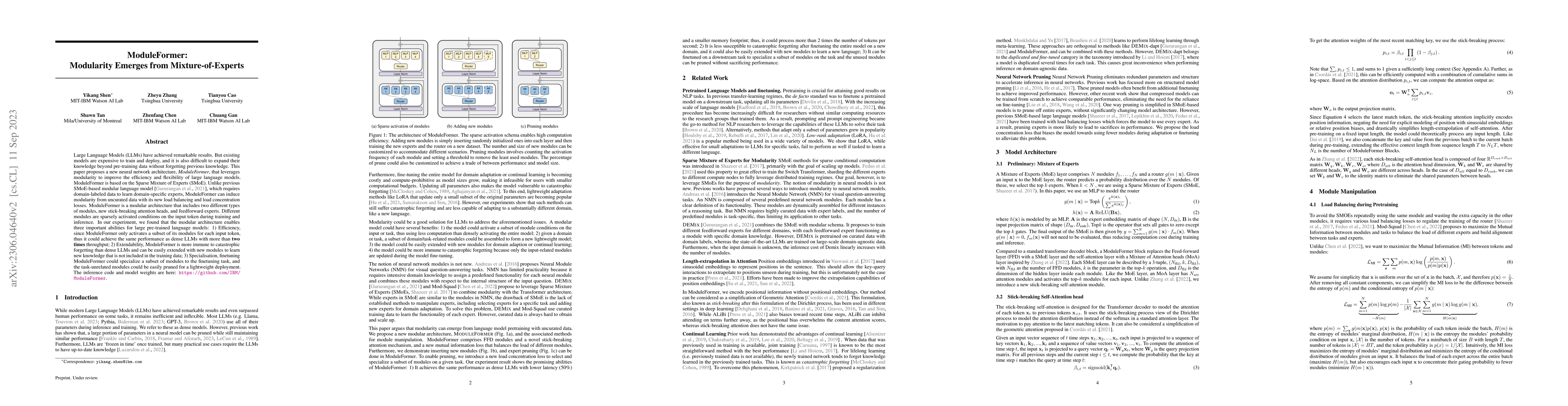 Thumbnail for ModuleFormer: Modularity Emerges from Mixture-of-Experts