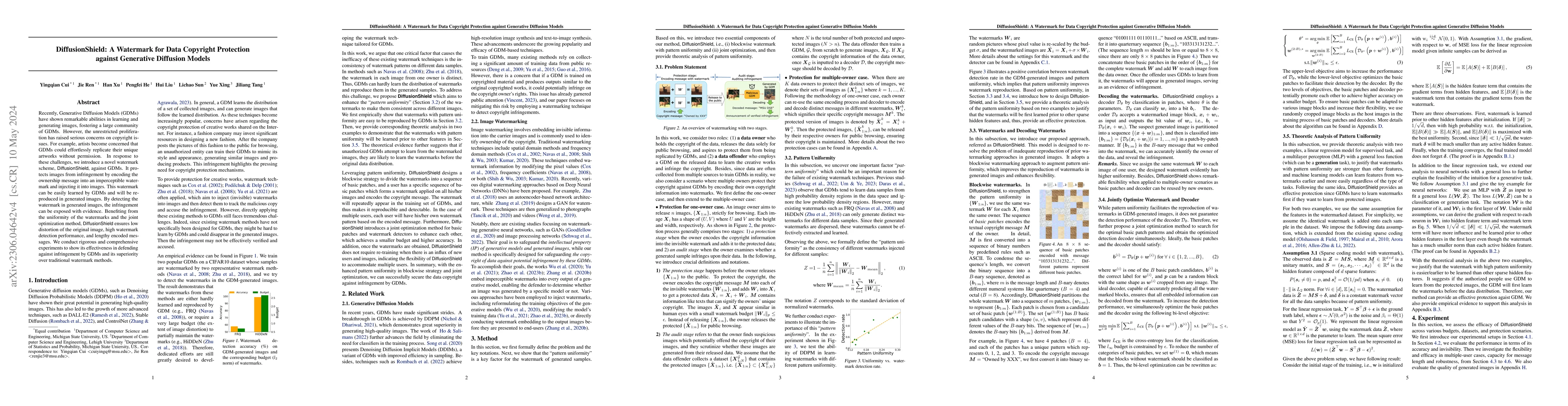 Thumbnail for DiffusionShield: A Watermark for Copyright Protection against Generative
  Diffusion Models