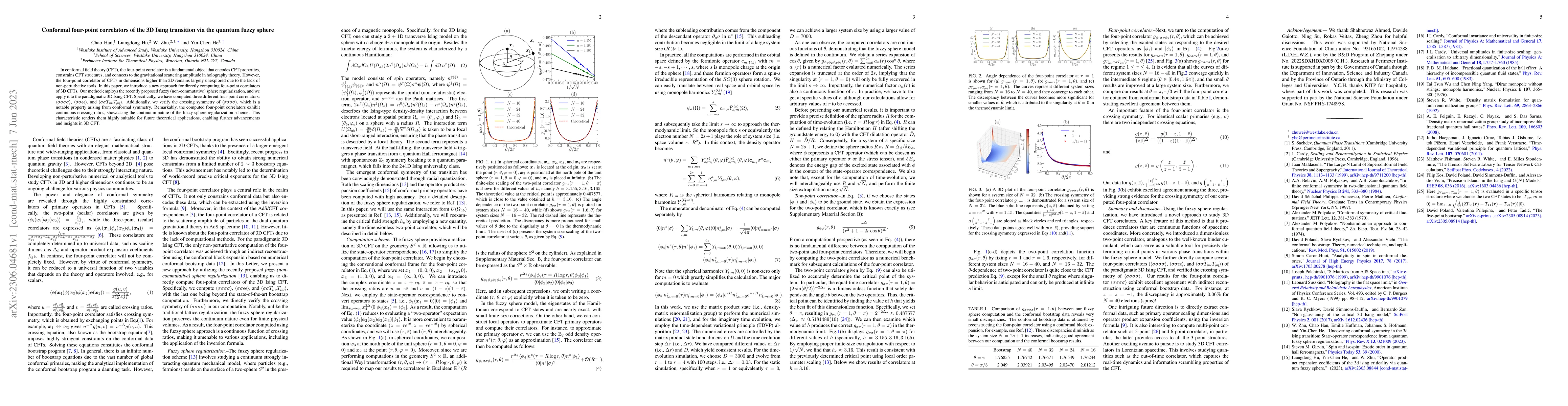 Thumbnail for Conformal four-point correlators of the 3D Ising transition via the
  quantum fuzzy sphere