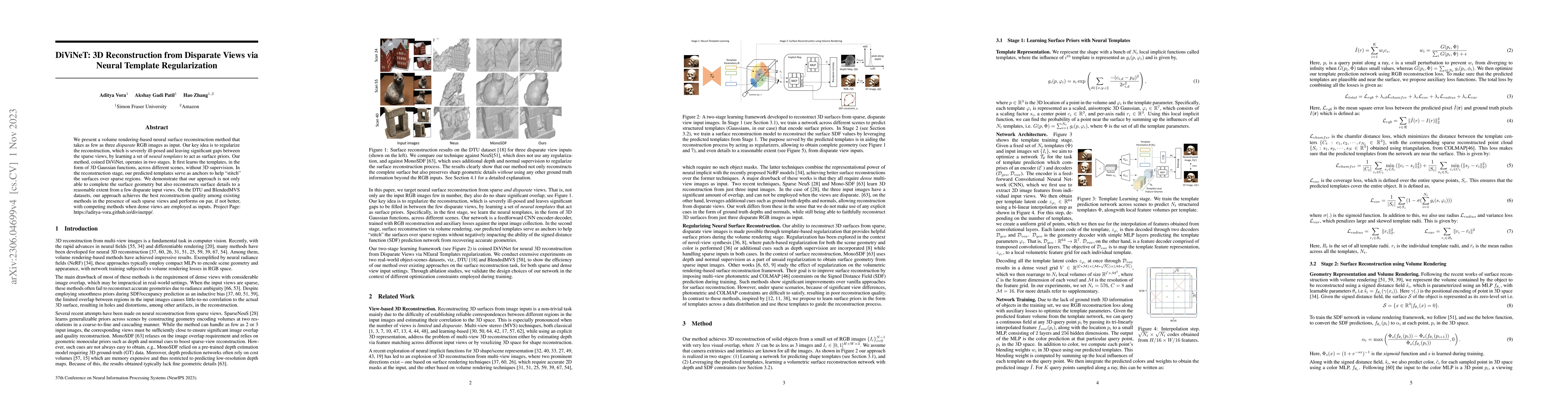 Thumbnail for DiViNeT: 3D Reconstruction from Disparate Views via Neural Template
  Regularization