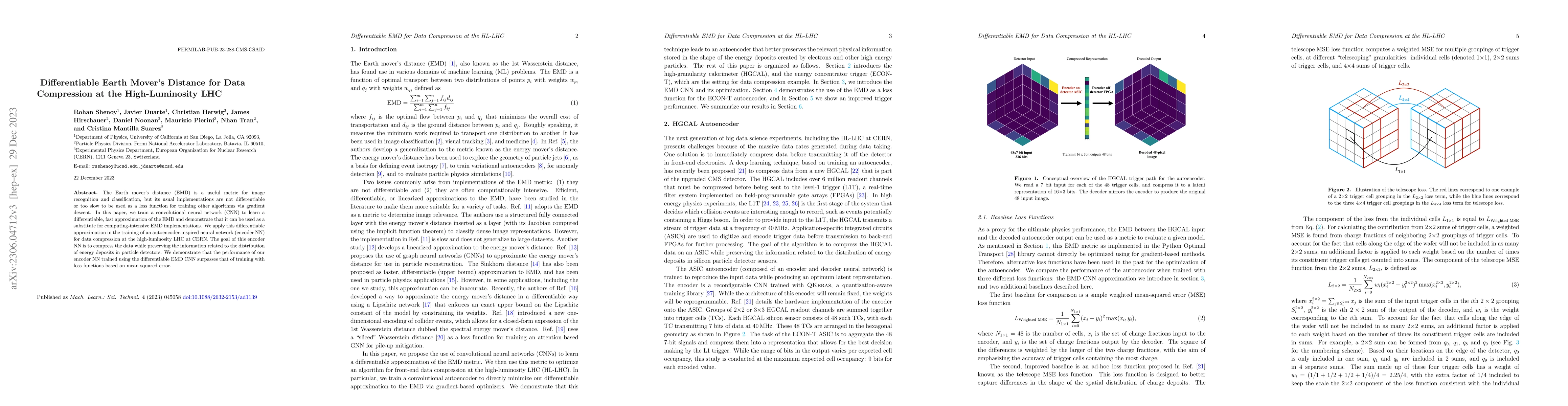 Thumbnail for Differentiable Earth Mover's Distance for Data Compression at the
  High-Luminosity LHC