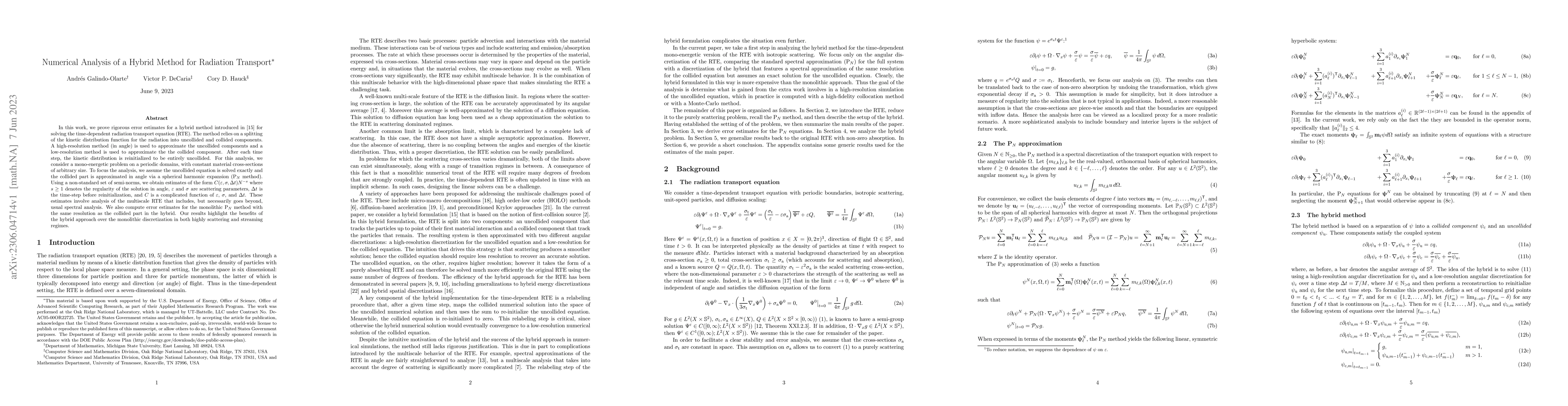 Thumbnail for Numerical analysis of a hybrid method for radiation transport