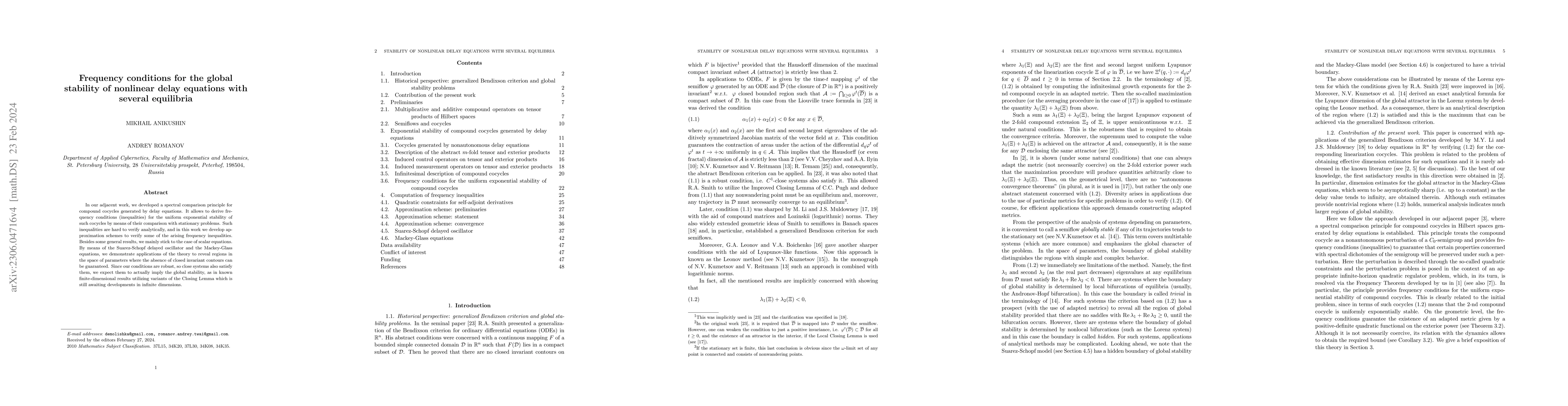 Thumbnail for Frequency conditions for the global stability of nonlinear delay
  equations with several equilibria