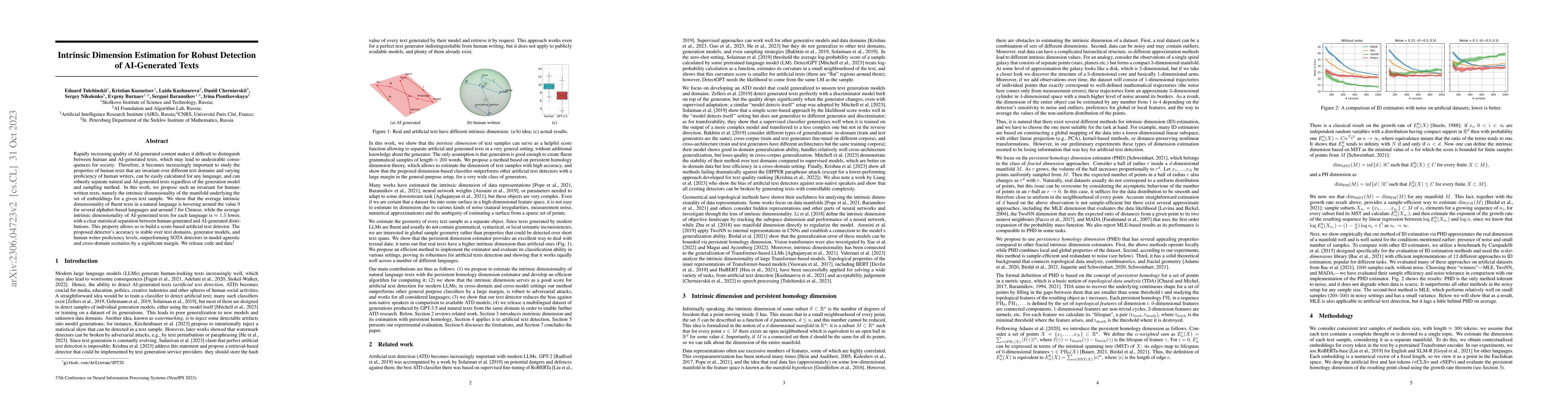 Thumbnail for Intrinsic Dimension Estimation for Robust Detection of AI-Generated
  Texts