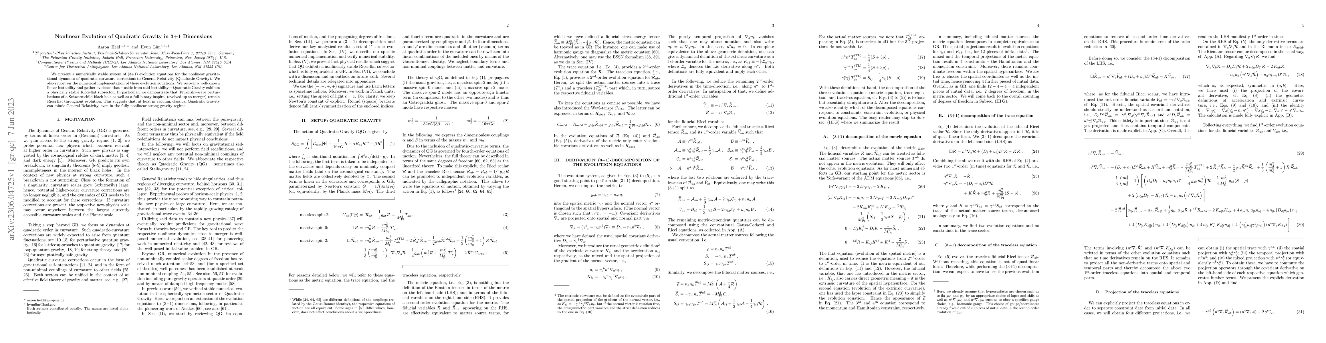 Thumbnail for Nonlinear Evolution of Quadratic Gravity in 3+1 Dimensions