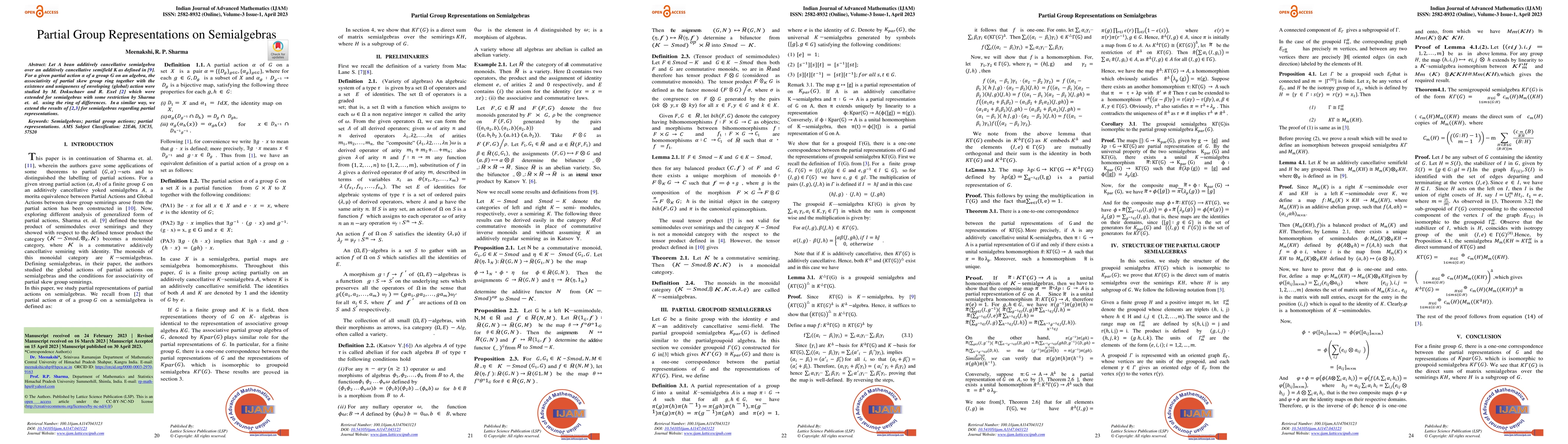 Thumbnail for Partial Group Representations on Semialgebras