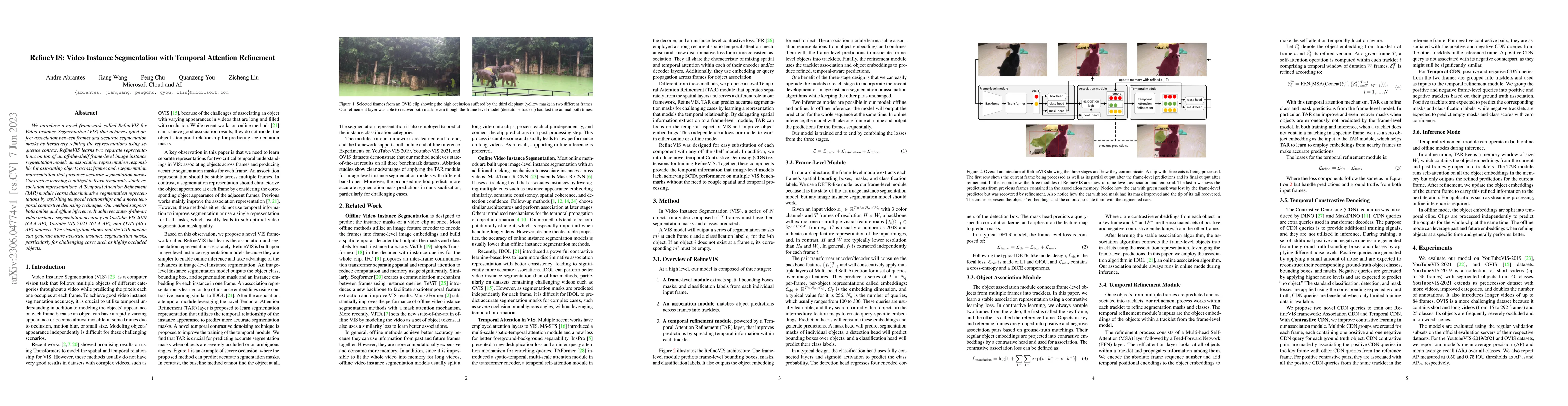 Thumbnail for RefineVIS: Video Instance Segmentation with Temporal Attention
  Refinement
