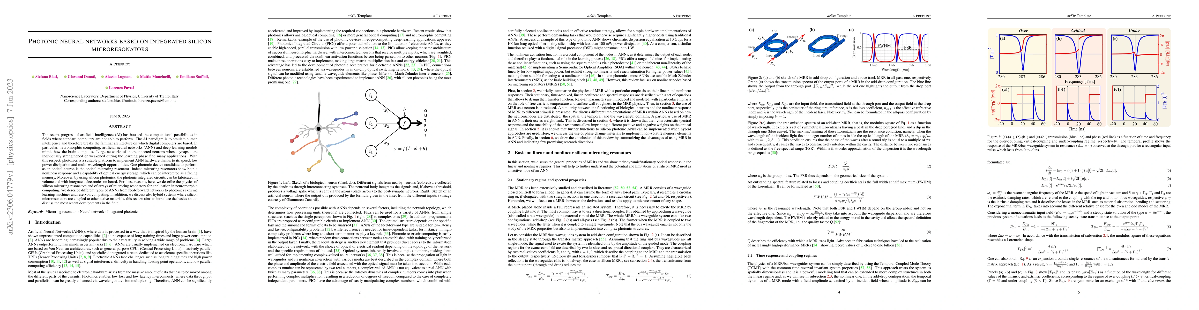 Thumbnail for Photonic neural networks based on integrated silicon microresonators