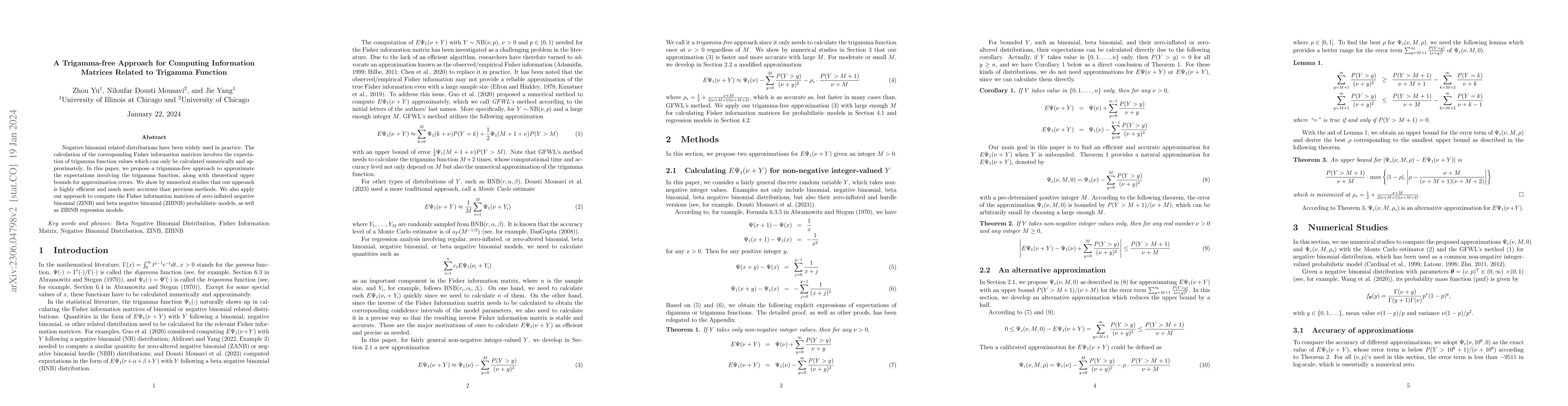 Thumbnail for A Trigamma-free Approach for Computing Information Matrices Related to
  Trigamma Function