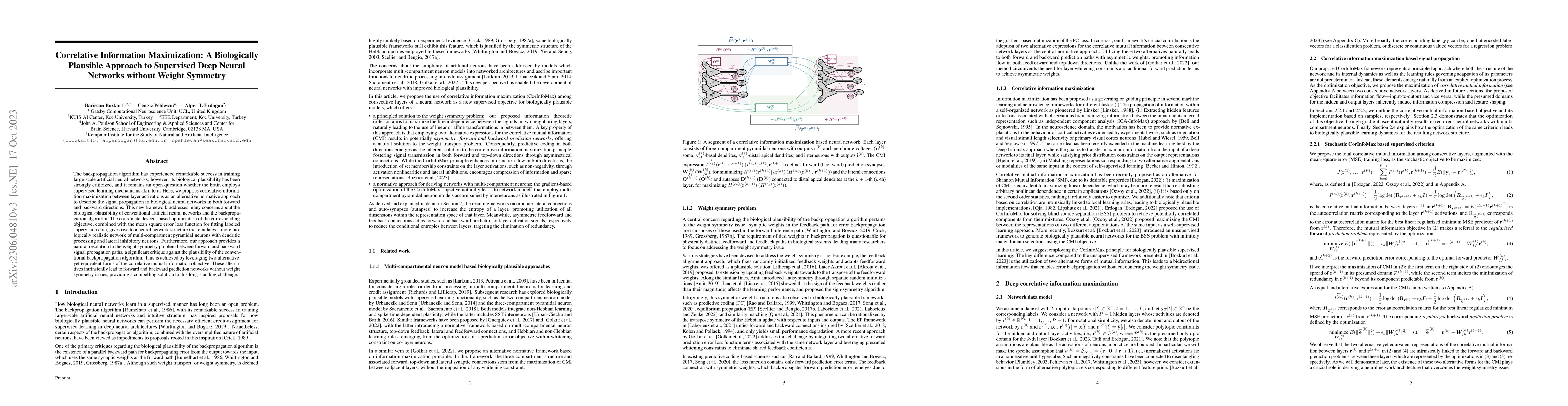 Thumbnail for Correlative Information Maximization: A Biologically Plausible Approach
  to Supervised Deep Neural Networks without Weight Symmetry