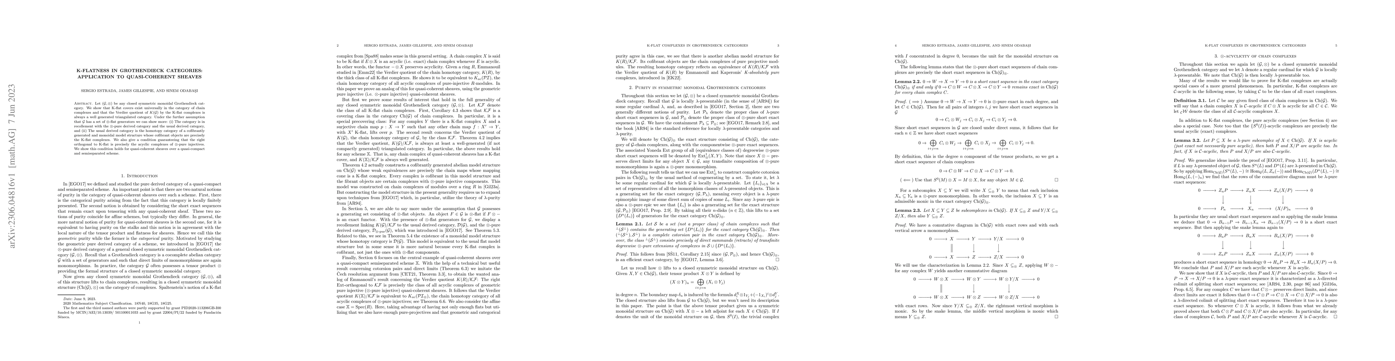 Thumbnail for K-flatness in Grothendieck categories: Application to quasi-coherent
  sheaves