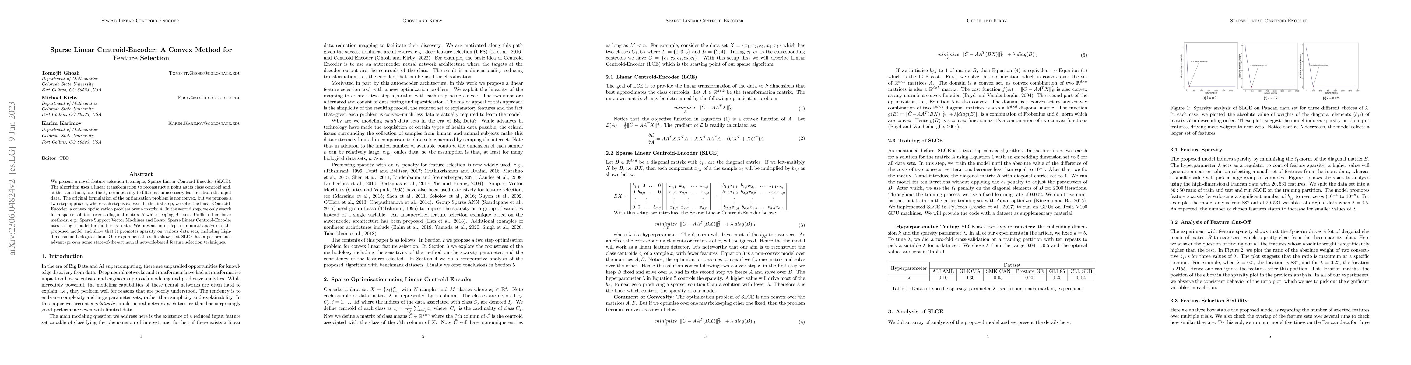 Thumbnail for Sparse Linear Centroid-Encoder: A Convex Method for Feature Selection